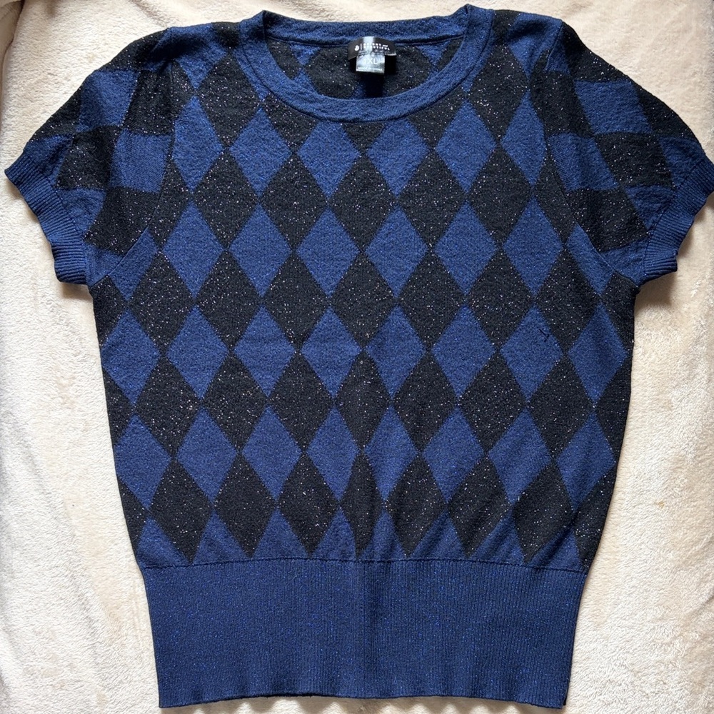 Blue and Black Argyle Women's Sweater